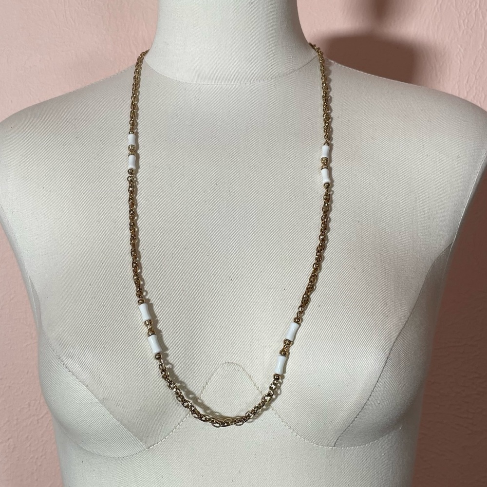 Vintage 70โs SARAH COVENTRY Gold Tone White Enamel Boho Abstract Preppy Necklace - Picture 10 of 11